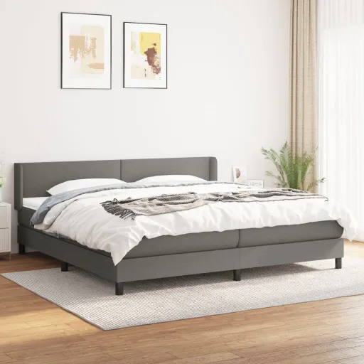 Cama com Molas/Colchão 200x200 cm Tecido Cinzento-Escuro