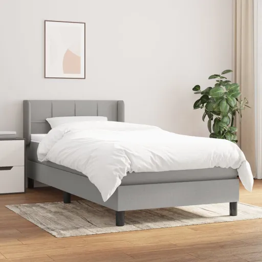 Cama com Molas/Colchão 100x200 cm Tecido Cinzento-Claro