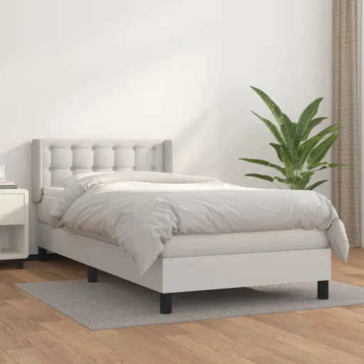 Cama com Molas/Colchão 80x200 cm Couro Artificial Branco