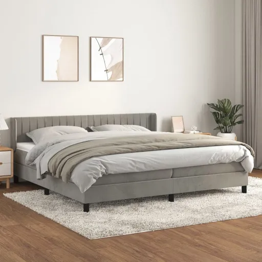 Cama com Molas/Colchão 200x200 cm Veludo Cinzento-Claro