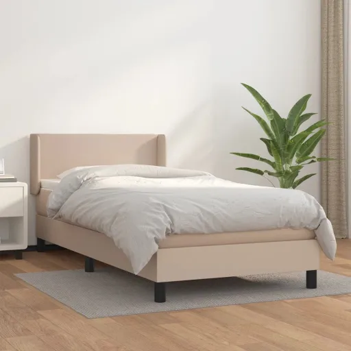Cama com Molas/Colchão 90x190 cm Couro Artificial Cappuccino