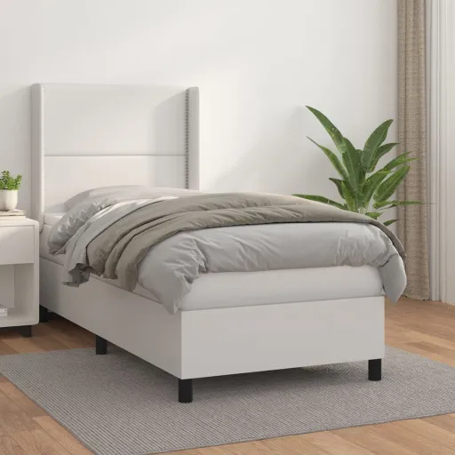 Cama com Molas/Colchão 100x200 cm Couro Artificial Branco