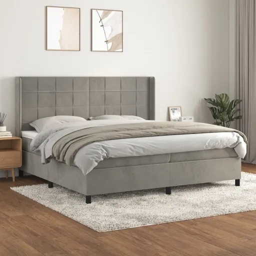 Cama com Molas/Colchão 200x200 cm Veludo Cinzento-Claro