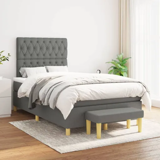 Cama com Molas/Colchão 120x200 cm Tecido Cinzento-Escuro