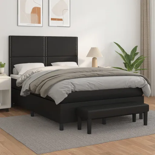 Cama com Molas/Colchão 140x200 cm Couro Artificial Preto