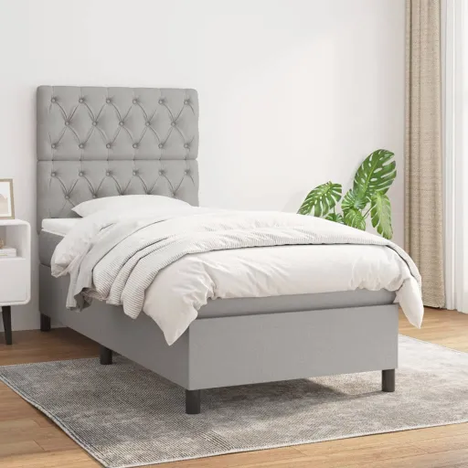 Cama com Molas/Colchão 80x200 cm Tecido Cinza-Claro