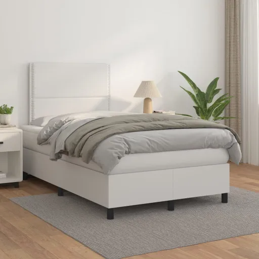 Cama com Molas/Colchão 120x200 cm Couro Artificial Branco