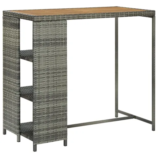 Mesa de Bar com Prateleiras 120x60x110 cm Vime PE Cinzento