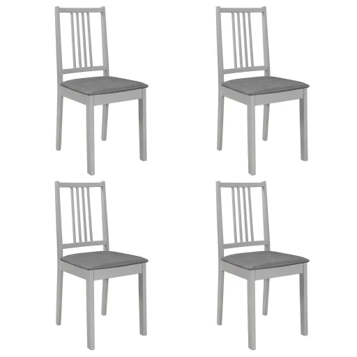 Cadeiras de Jantar com Almofadões   Madeira Maciça Cinzento (4 pcs)