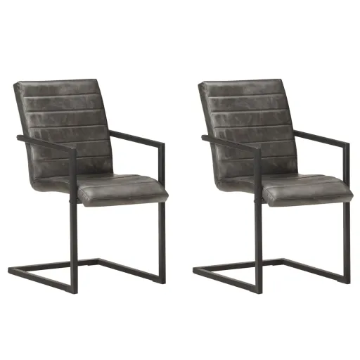 Cadeiras de Jantar Cantilever   Couro Genuíno Cinzento (2 pcs)