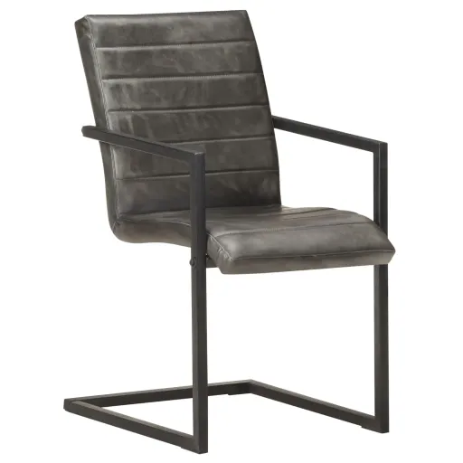Cadeiras de Jantar Cantilever   Couro Genuíno Cinzento (2 pcs)