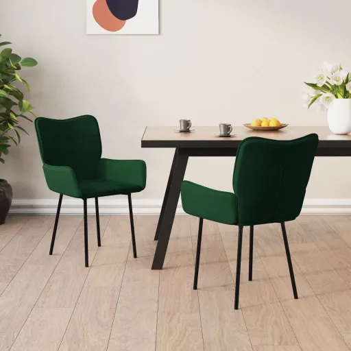 Cadeiras de Jantar   Veludo Verde-Escuro (2 pcs)