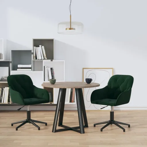 Cadeiras de Jantar Giratorias   Veludo Verde-Escuro (2 pcs)