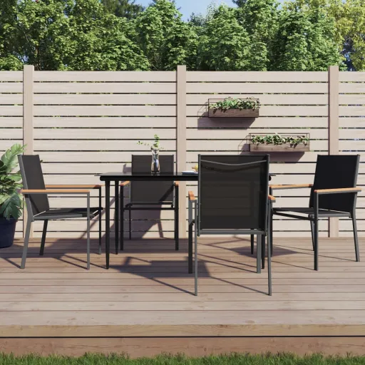 Conjunto de Jantar para Jardim Textilene e Aço Preto (5 pcs)