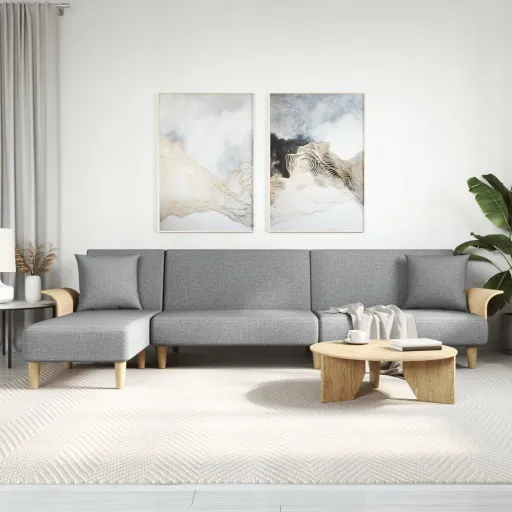 Sofá-Cama em Forma de L 279x140x70 cm Tecido Cinzento-Claro