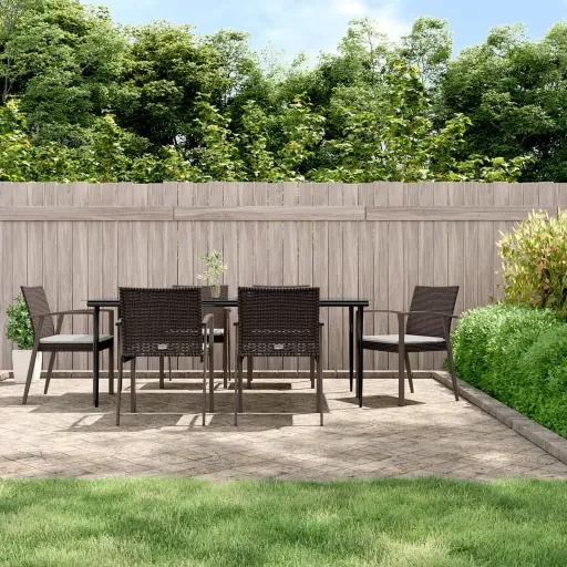 Conjunto de Jantar p/ Jardim c/ Almofadões Vime PE e Aço (7 pcs)