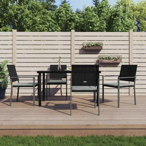 Conjunto de Jantar p/ Jardim c/ Almofadões Vime PE e Aço (5 pcs)