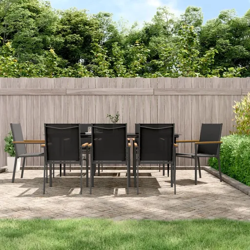 Conjunto de Jantar para Jardim Textilene e Aço Preto (9 pcs)