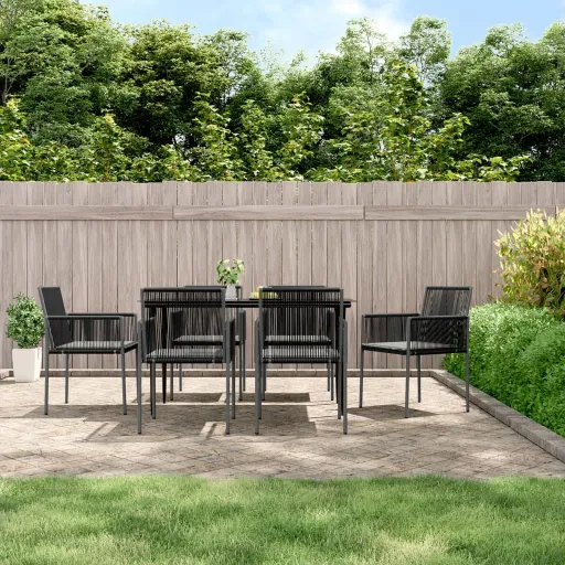 Conjunto Jantar p/ Jardim c/ Almofadões Vime PE/Aço Preto (7 pcs)