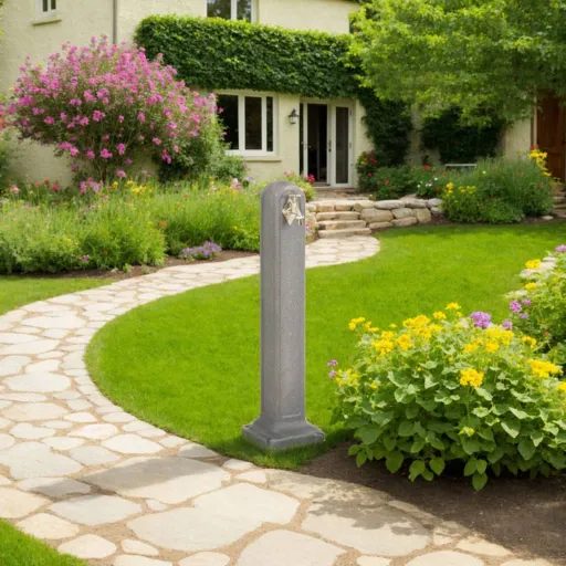 Coluna Água p/ Jardim c/ Torneira Aspeto Pedra Cinzento-Claro