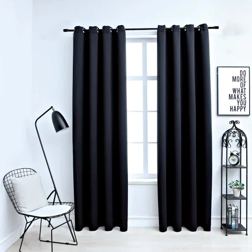 Cortinas Blackout com Argolas em Metal   140x175 cm Preto (2 pcs)
