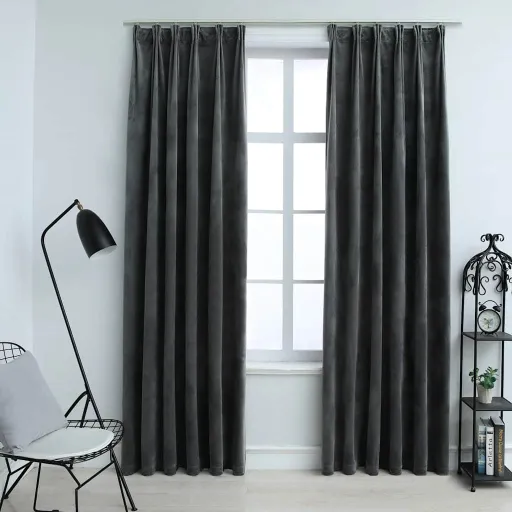 Cortinas Blackout com Ganchos   140x225 cm Veludo Antracite (2 pcs)
