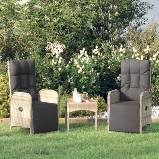 Poltronas de Jardim Reclináveis   com Mesa Vime PE Cinza (2 pcs)