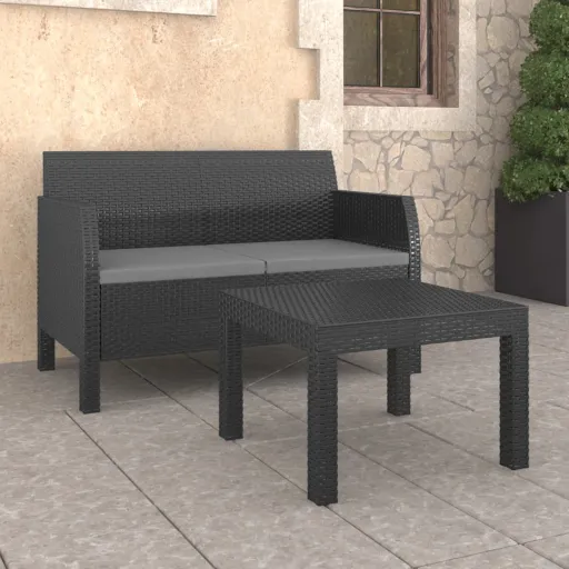 Conjunto Lounge Jardim com Almofadões Vime PP Antracite (2 pcs)