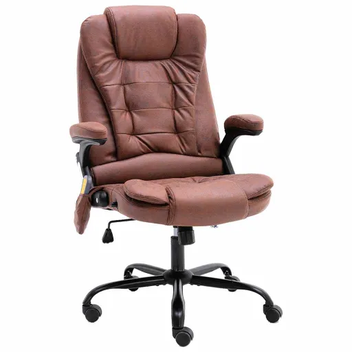 Cadeira Massagens p/ Escritório Couro Artificial Castanho-Claro