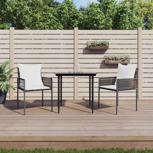 Conjunto de Jantar p/ Jardim c/ Almofadões Vime PE e Aço (3 pcs)