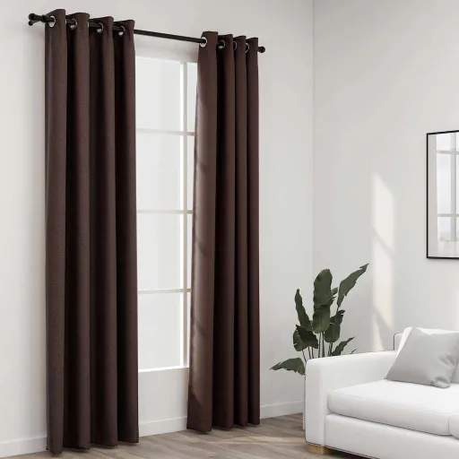 Cortinas Opacas Asp. Linho c/ Ilhós   140x225cm Cinza-Acast. (2 pcs)