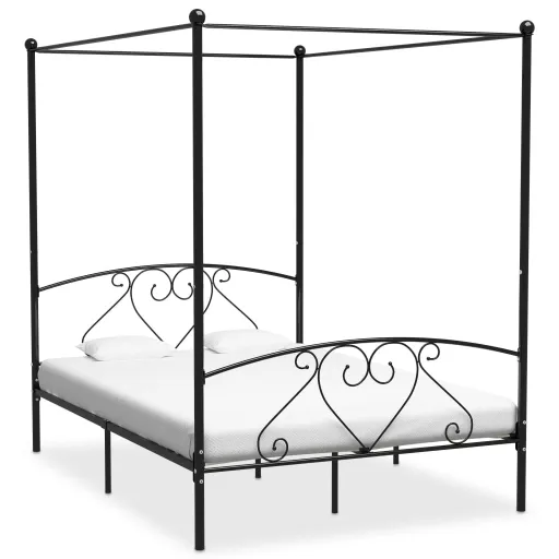 Estrutura de Cama com Dossel Metal 140x200 cm Preto