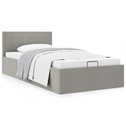 Cama Hidráulica c/ Arrumação 100x200cm Tecido Cinza-Claro