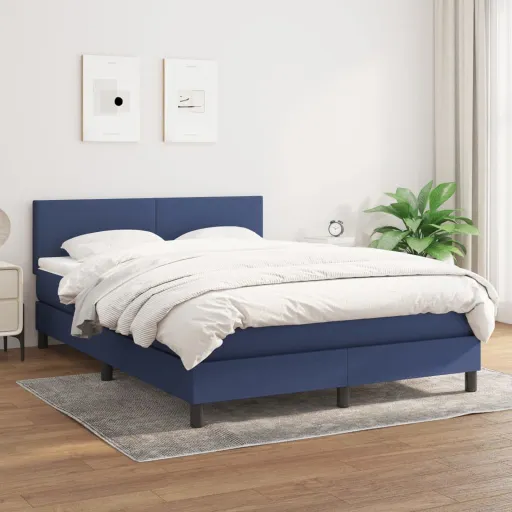 Cama com Molas/Colchão 140x190 cm Tecido Azul
