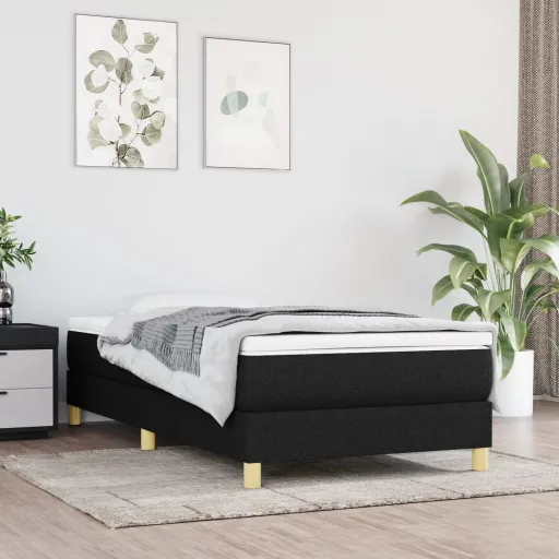 Cama com Molas/Colchão 90x190 cm Tecido Preto