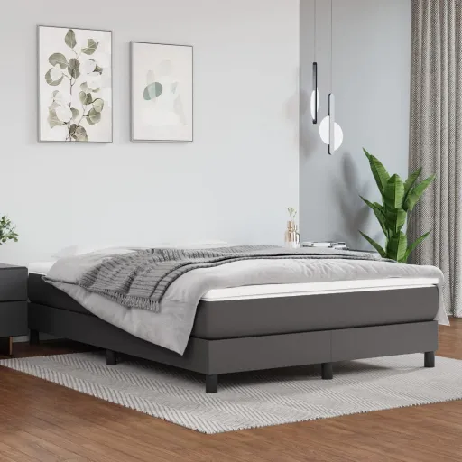 Cama com Molas/Colchão 140x190 cm Couro Artificial Cinzento