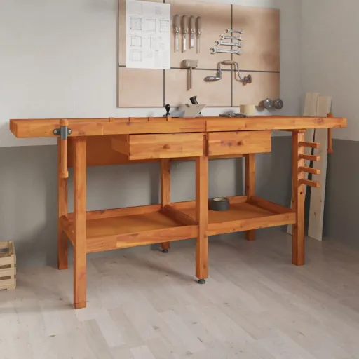 Bancada de Trabalho + Gavetas/Tornos 192x62x83 cm Acácia Maciça