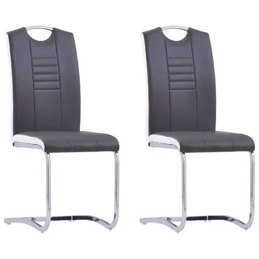 Cadeiras de Jantar Cantilever   Couro Artificial Cinzento (2 pcs)