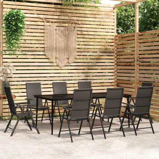 Conjunto de Jantar para Jardim Preto (9 pcs)