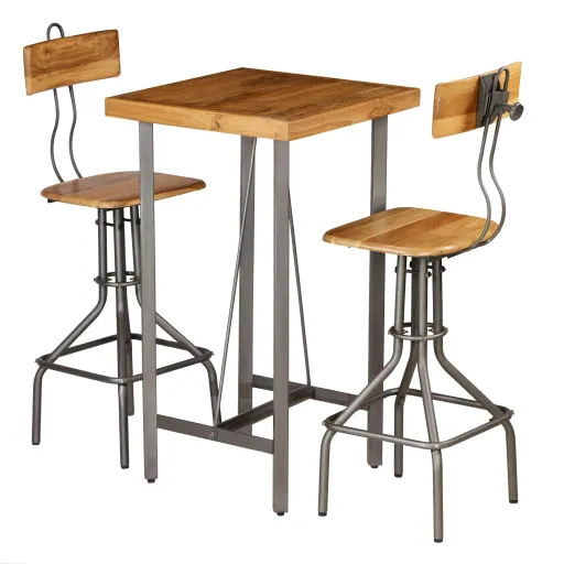 Conjunto de Bar   Teca Recuperada Maciça (3 pcs)