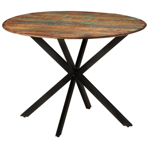 Mesa de Jantar Ø110x78 cm Madeira Recuperada Maciça e Aço