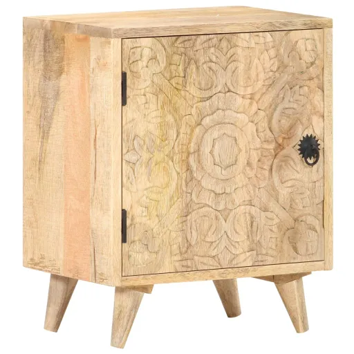 Mesa Cabeceira Esculpida 40x30x50 cm Madeira Mangueira Maciça