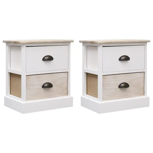 Mesas de Cabeceira 38x28x45 cm   Paulownia Branco e Natural (2 pcs)