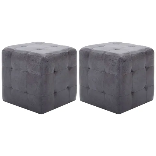 Mesas de Cabeceira   30x30x30 cm Camurça Artificial Cinzento (2 pcs)