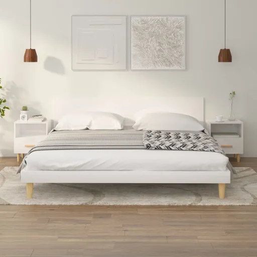 Mesas de Cabeceira   40x35x47 cm Branco Brilhante (2 pcs)