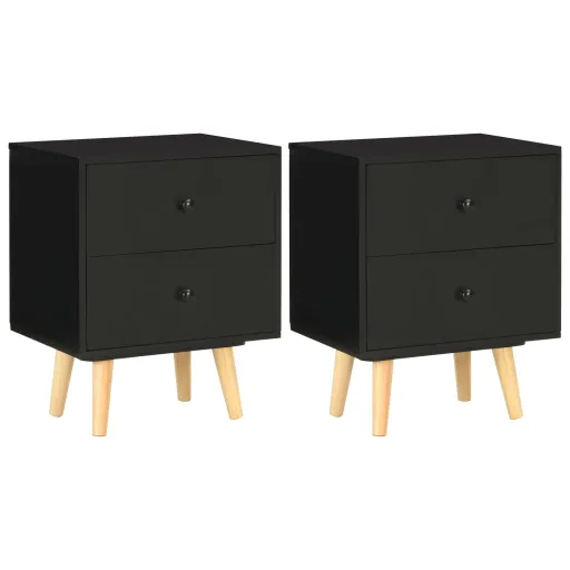 Mesas de Cabeceira   40x30x50 cm Pinho Maciço Preto (2 pcs)
