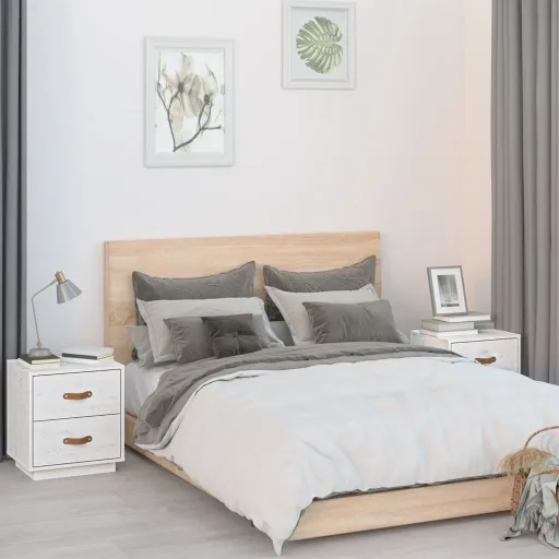 Mesas de Cabeceira   40x34x45 cm Pinho Maciço Branco (2 pcs)