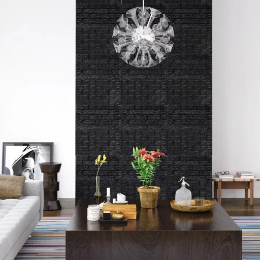 Papel de Parede 3D Autoadesivo Tijolos   Preto (40 pcs)