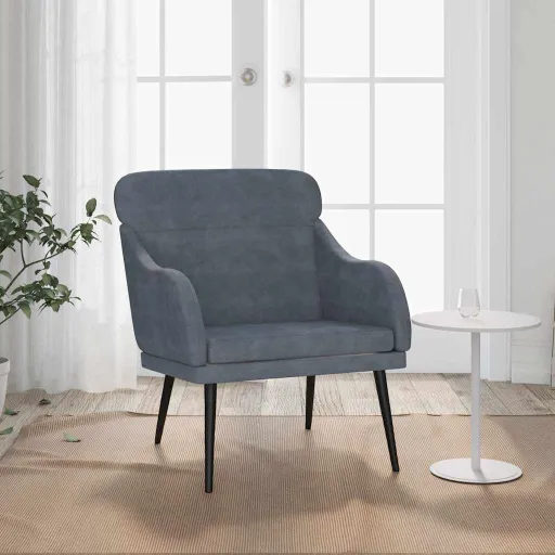 Cadeira c/ Apoio de Braços 63x76x80 cm Veludo Cinzento-Escuro