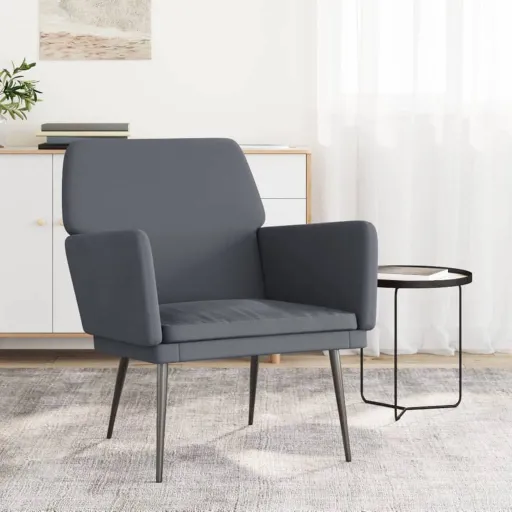 Cadeira c/ Apoio de Braços 62x79x79 cm Veludo Cinzento-Escuro
